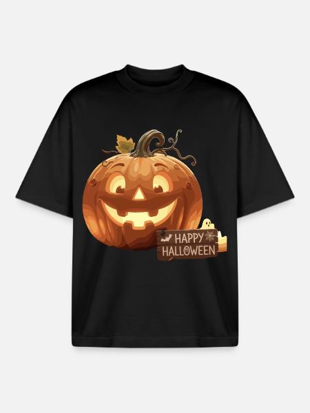 Happy Halloween Pumpkin - Boxy Heavyweight Unisex Organic T-Shirt by Stanley/Stella - black