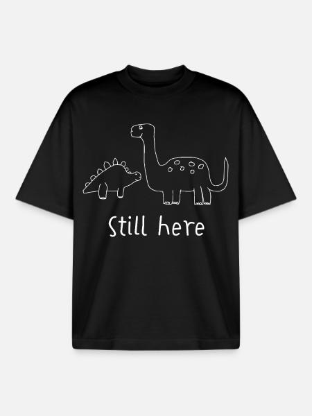 Dino Cartoon – Still Here - Boxy Heavyweight Unisex Organic T-Shirt by Stanley/Stella - black