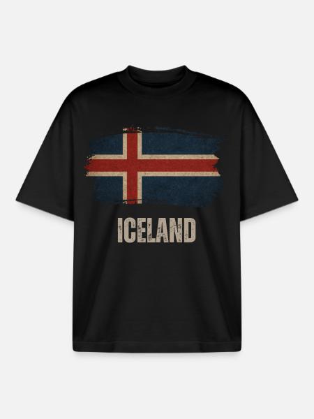 Islands flagg, vintage Island - Unisex boxy heavyweight T-skjorte økologisk Stanley/Stella - svart