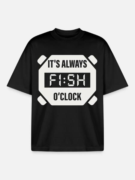 It's Always Fish O'Clock Fishing Design - Boxy Heavyweight Unisex Organic T-Shirt by Stanley/Stella - black