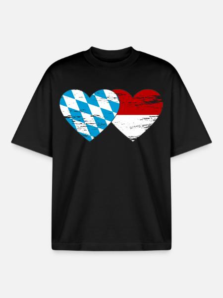 Bayern Monaco flag heart used - Boxy Heavyweight Unisex Organic T-Shirt by Stanley/Stella - black