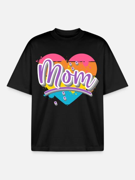 Mom Heart - Boxy Heavyweight Unisex Organic T-Shirt by Stanley/Stella - black