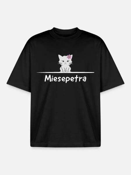Miesepetra – Cat Saying, Pun, Petra Peter - Boxy Heavyweight Unisex Organic T-Shirt by Stanley/Stella - black