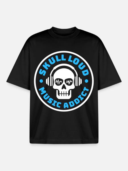 Crâne Skull Loud – Music Addict - Boxy Heavyweight Unisex Organic T-Shirt by Stanley/Stella - black