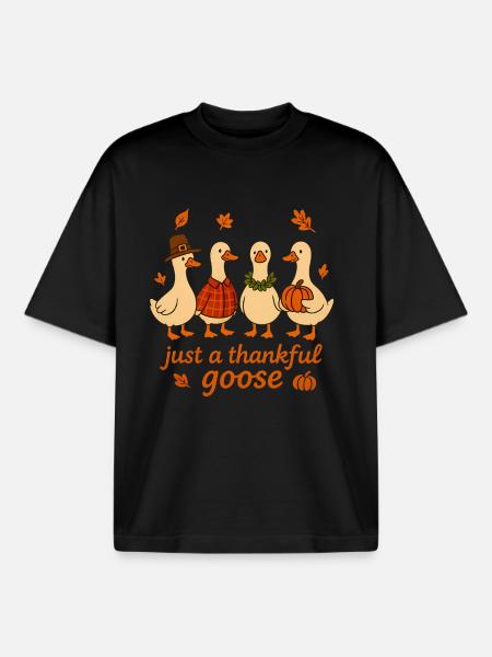 Just A Thankful Goose Pumpkin Case - Boxy Heavyweight Unisex Organic T-Shirt by Stanley/Stella - black