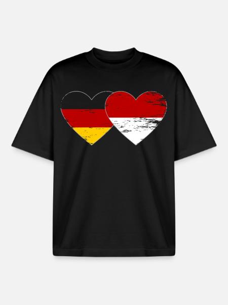 Germany Indonesia Flag Heart - Boxy Heavyweight Unisex Organic T-Shirt by Stanley/Stella - black