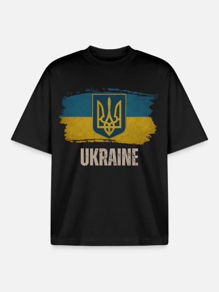 Drapeau de l’Ukraine, j’aime l’Ukraine - T-shirt unisexe boxy épais biologique Stanley/Stella - noir