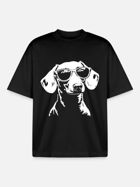 Dachshund Sunglasses - Boxy Heavyweight Unisex Organic T-Shirt by Stanley/Stella - black