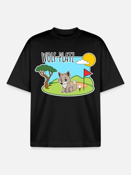 Wolf-Platz - Ein Wolf auf dem Golfplatz - Boxy Heavyweight Unisex Organic T-Shirt von Stanley/Stella - Schwarz
