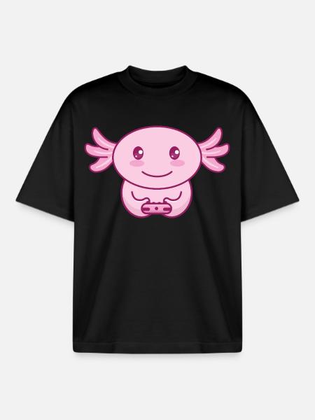 Axolotl Zocker Gamer - Boxy Heavyweight Unisex Organic T-Shirt von Stanley/Stella - Schwarz
