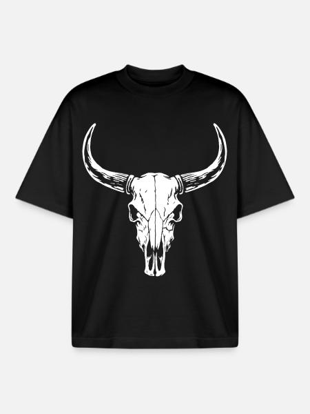 Bull Skull Silhouette - Western Style - Boxy Heavyweight Unisex Organic T-Shirt by Stanley/Stella - black