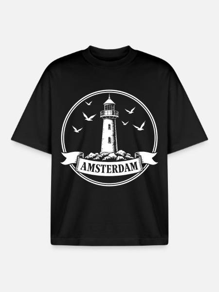 Amsterdam Maritimes Lighthouse - Boxy Heavyweight Unisex Organic T-Shirt by Stanley/Stella - black