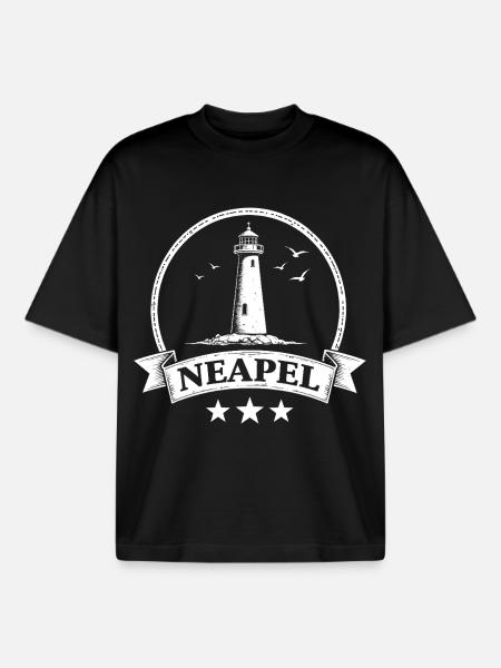 Naples Lighthouse Italy Landmark - Boxy Heavyweight Unisex Organic T-Shirt by Stanley/Stella - black