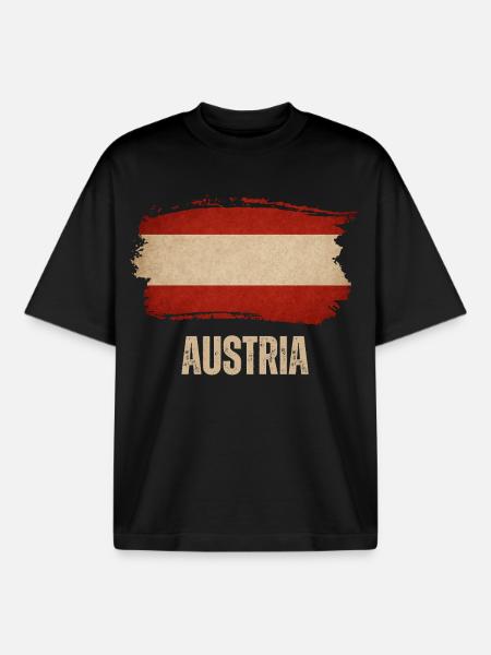 Austrian grunge flag, Austrian pride - Boxy Heavyweight Unisex Organic T-Shirt by Stanley/Stella - black