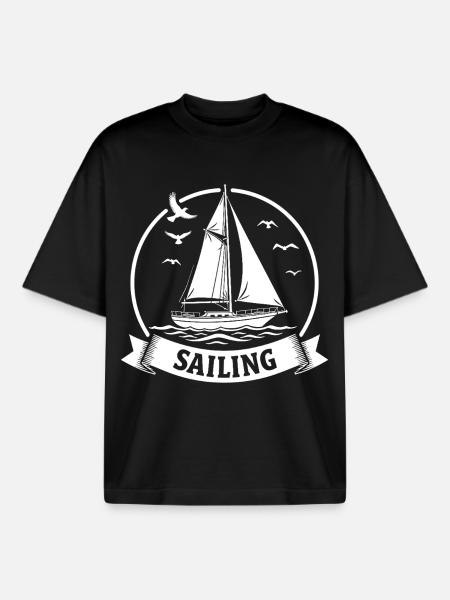 Sailing Sailboat Maritim Sport - Boxy Heavyweight Unisex Organic T-Shirt by Stanley/Stella - black