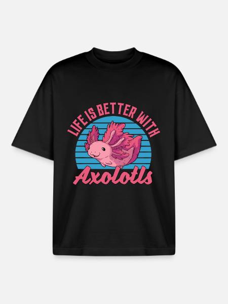 Life Is Better With Axolotls - Boxy Heavyweight Unisex Organic T-Shirt by Stanley/Stella - black