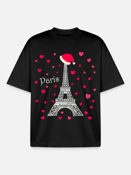 Paris Love Spark Eiffel Tower Christmas - Boxy Heavyweight Unisex Organic T-Shirt by Stanley/Stella - black