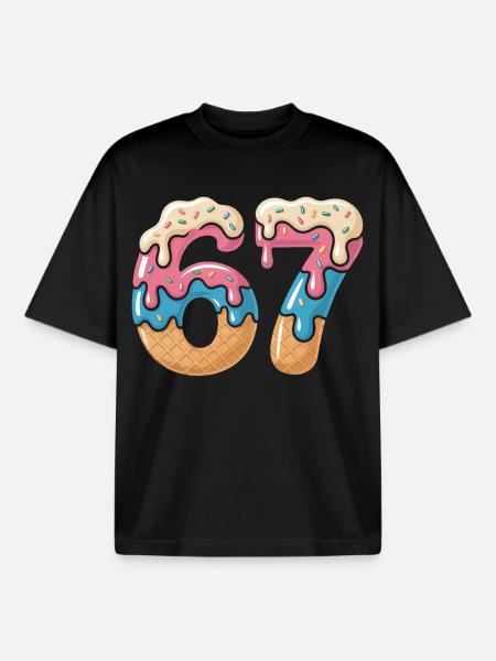Donut 69 Frosting NeonPrint - Boxy Heavyweight Unisex Organic T-Shirt by Stanley/Stella - black