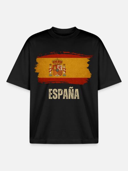 Grunge flag of Spain, Spanish pride - Boxy Heavyweight Unisex Organic T-Shirt by Stanley/Stella - black