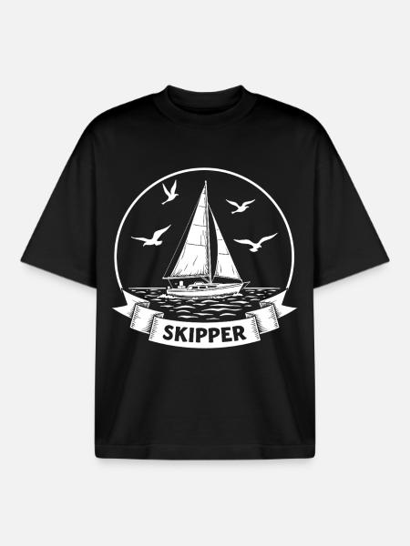 Skipper Sailboat Maritime Captain - Boxy Heavyweight Unisex Organic T-Shirt by Stanley/Stella - black