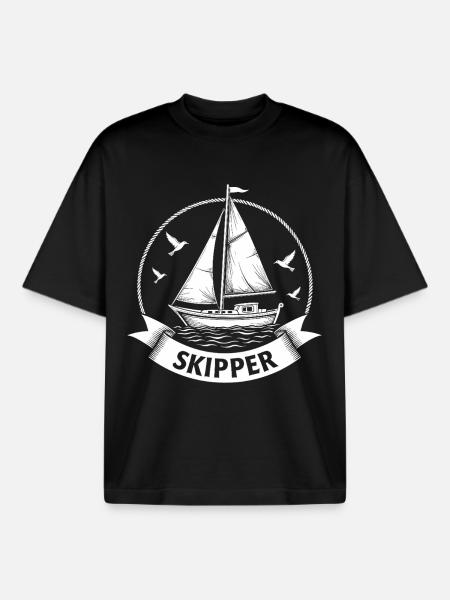 Skipper Sailboat Maritime Captain - Boxy Heavyweight Unisex Organic T-Shirt by Stanley/Stella - black
