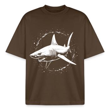 Shark Predator Ocean Predator - Boxy Heavyweight Unisex Organic T-Shirt by Stanley/Stella - mocha - Front - AI Model Male 185 light (185cm) & AI Model Female 172 dark (172cm)