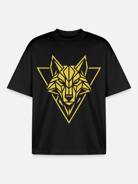 Geometric Wolf Head Gold - Boxy Heavyweight Unisex Organic T-Shirt by Stanley/Stella - black