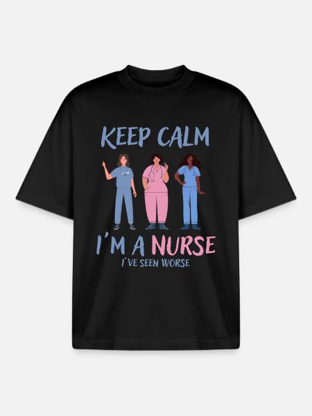 Stay calm I'm a nurse - Boxy Heavyweight Unisex Organic T-Shirt by Stanley/Stella - black