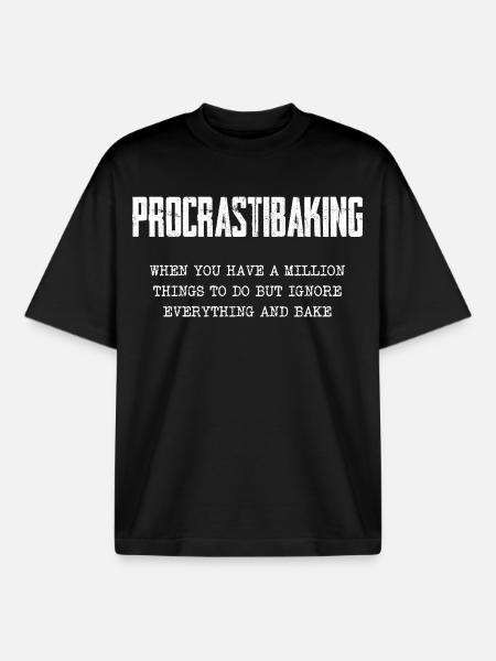 Procrastinating Baking Motif - Boxy Heavyweight Unisex Organic T-Shirt by Stanley/Stella - black
