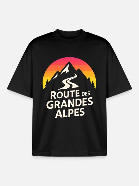 Alps Route Mountain Logo - Boxy Heavyweight Unisex Organic T-Shirt by Stanley/Stella - black