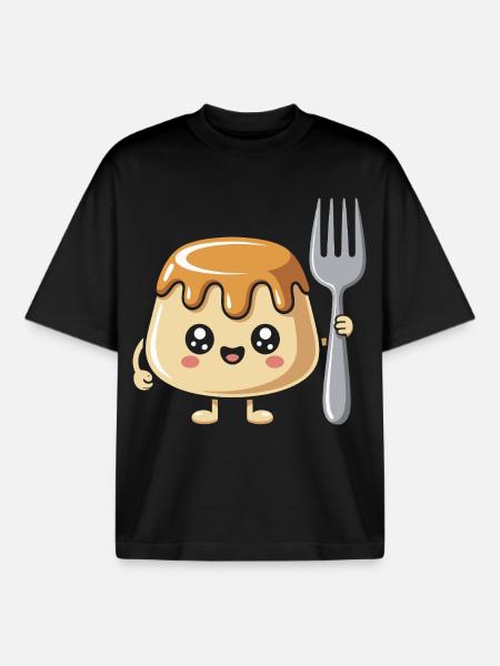 Pudding with fork - Boxy Heavyweight Unisex Organic T-Shirt by Stanley/Stella - black
