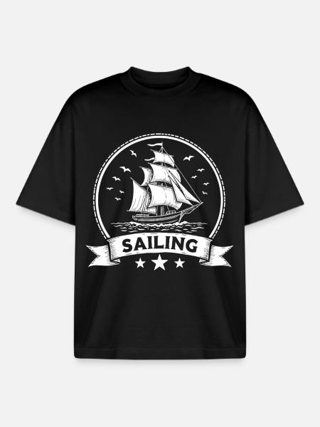Sailing Sailing Ship Maritim Ahoy - Boxy Heavyweight Unisex Organic T-Shirt by Stanley/Stella - black