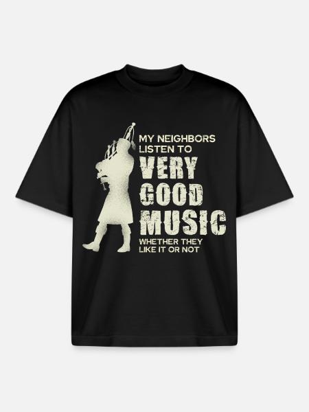 Nachbarn Hören Immer Gute Musik Dudelsack - Boxy Heavyweight Unisex Organic T-Shirt by Stanley/Stella - black