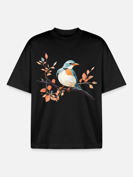 Königsfeder Eisvogel auf Ast - Boxy Heavyweight Unisex Organic T-Shirt von Stanley/Stella - Schwarz
