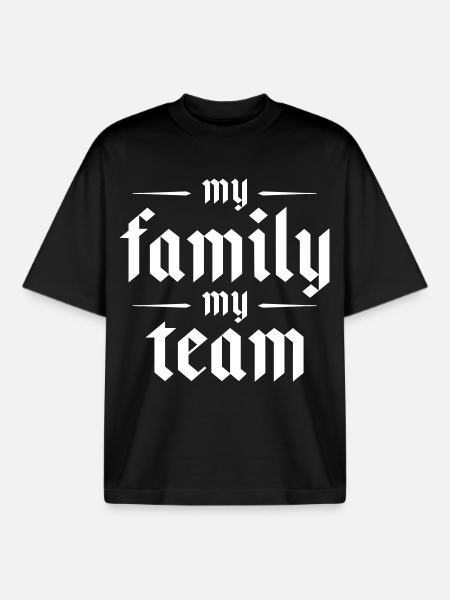 Mon équipe familiale dit - T-shirt unisexe boxy épais biologique Stanley/Stella - noir