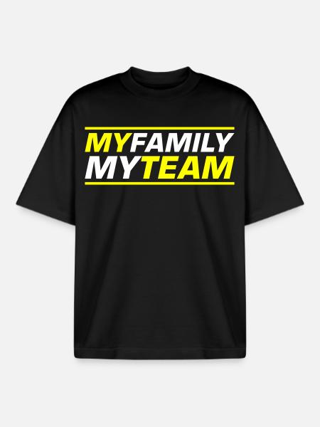 Mon équipe familiale dit - T-shirt unisexe boxy épais biologique Stanley/Stella - noir