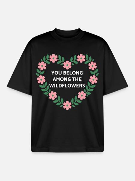 Wildblumenherz Botschaft - Boxy Heavyweight Unisex Organic T-Shirt von Stanley/Stella - Schwarz