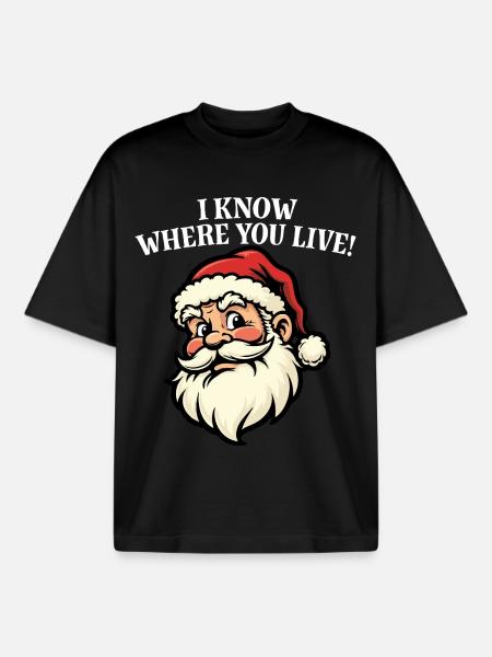 I know where you live - Santa - Boxy Heavyweight Unisex Organic T-Shirt by Stanley/Stella - black