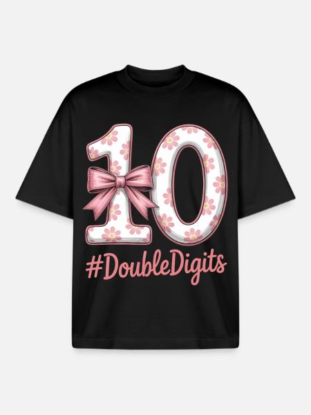 10th Birthday Girl | Double digits fun - Boxy Heavyweight Unisex Organic T-Shirt by Stanley/Stella - black