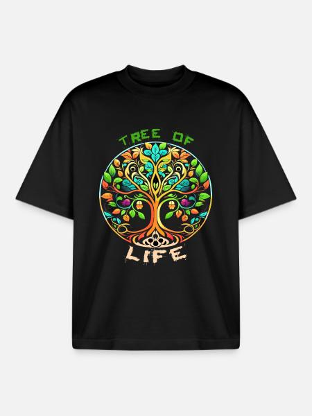 Rainbow Tree of Life Circle - Boxy Heavyweight Unisex Organic T-Shirt by Stanley/Stella - black