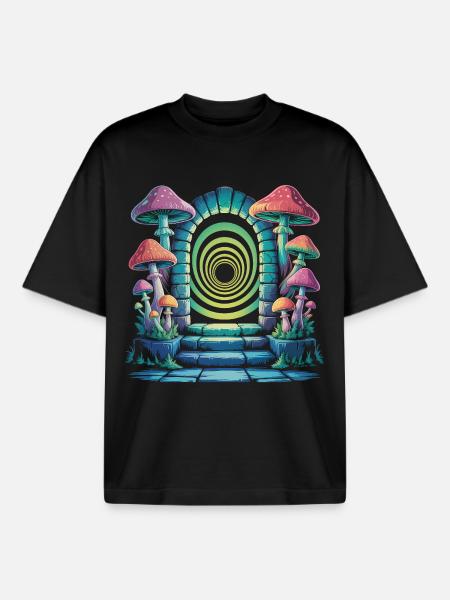 Shroomportal - Cool Funghi Logo - Boxy Heavyweight Unisex Organic T-Shirt by Stanley/Stella - black