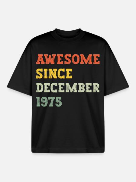 1975 December Birthday Gift - Boxy Heavyweight Unisex Organic T-Shirt by Stanley/Stella - black