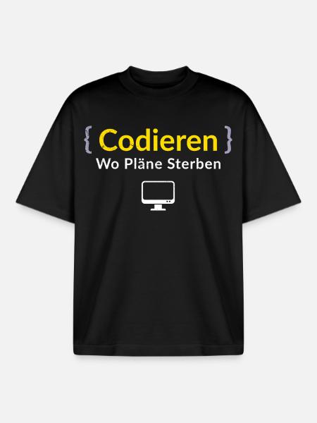 Computers CODE WHERE PLANS DIE FUNNY - Boxy Heavyweight Unisex Organic T-Shirt by Stanley/Stella - black