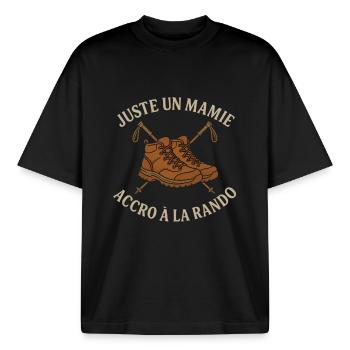 Humor Hiking Gift Granny Hiker - Boxy Heavyweight Unisex Organic T-Shirt by Stanley/Stella - black - Front - AI Model Male 185 light (185cm) & AI Model Female 172 dark (172cm)