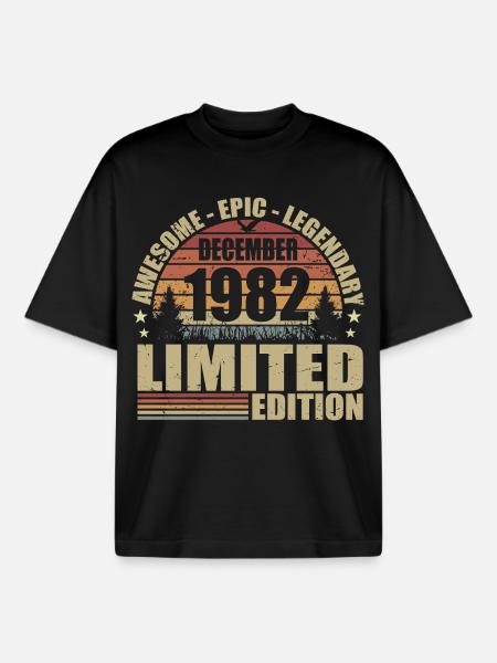 Décembre 1982 - Édition Limitée Décembre 1982 - T-shirt unisexe boxy épais biologique Stanley/Stella - noir