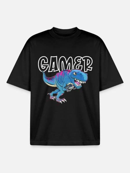 Gamer Gaming T_Rex - Boxy Heavyweight Unisex Organic T-Shirt by Stanley/Stella - black