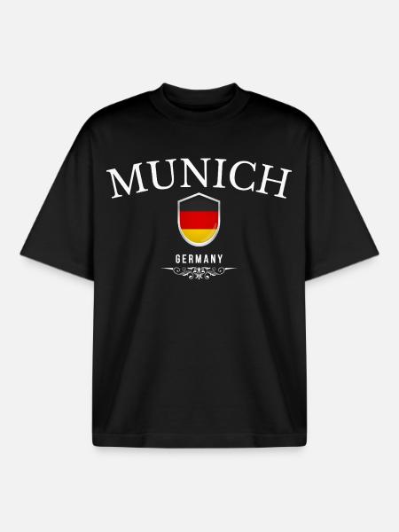 J’adore Munich, souvenir Munich - T-shirt unisexe boxy épais biologique Stanley/Stella - noir