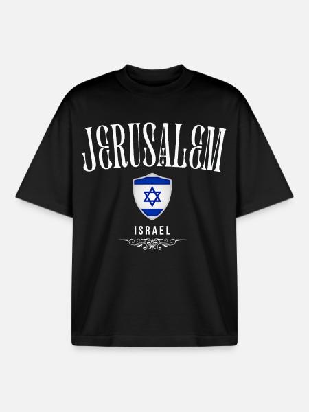 Souvenir Jerusalem, I love Jerusalem - Boxy Heavyweight Unisex Organic T-Shirt by Stanley/Stella - black