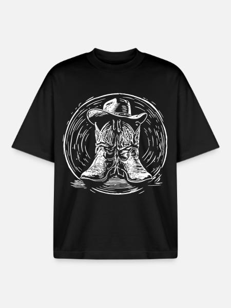Western Boots im Wirbelkreis - Boxy Heavyweight Unisex Organic T-Shirt von Stanley/Stella - Schwarz