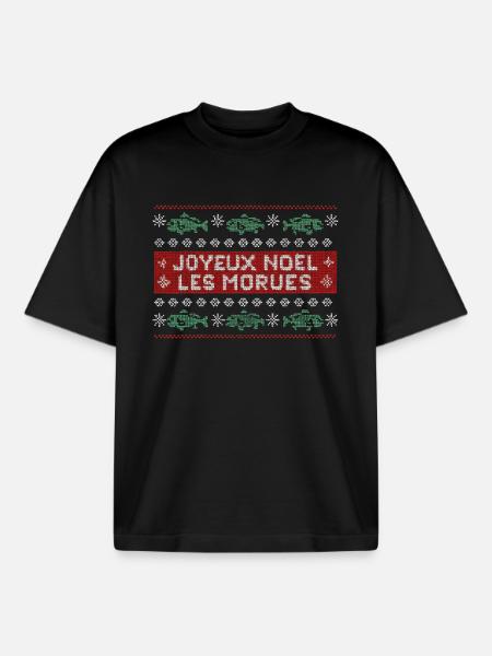 Morues de Noël vert - T-shirt unisexe boxy épais biologique Stanley/Stella - noir